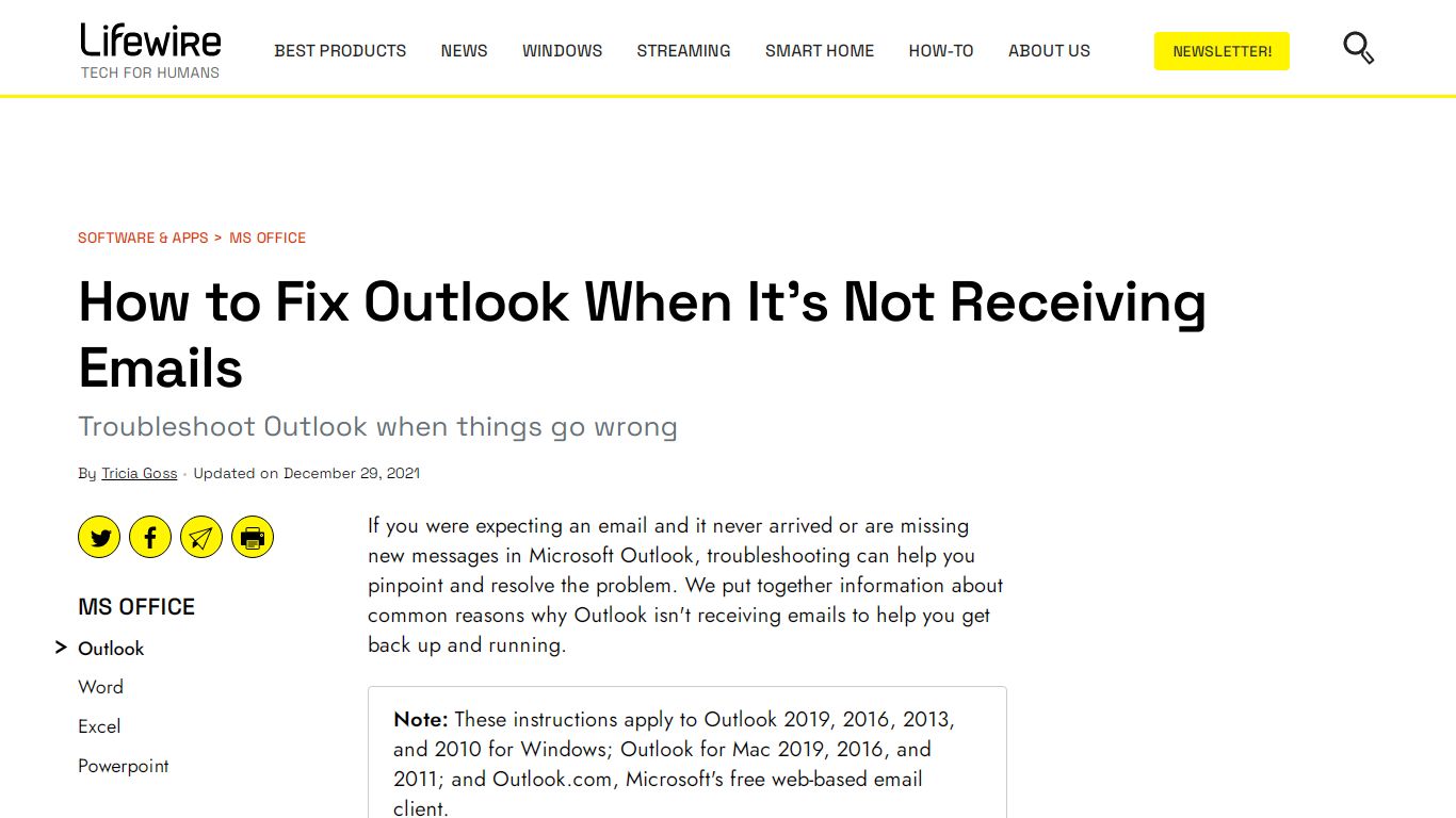 How to Fix Outlook When It's Not Receiving Emails - Lifewire